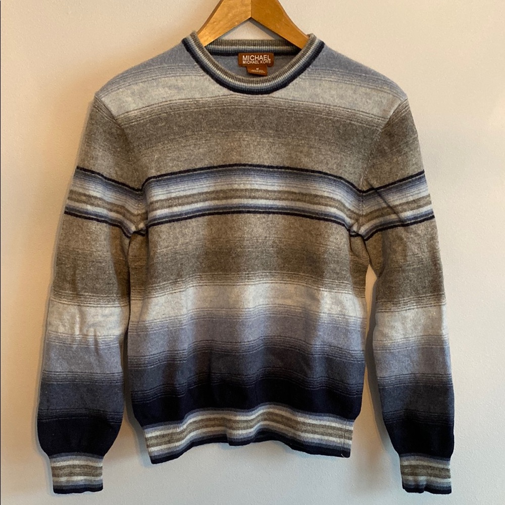 MICHAEL Michael Kors Gray and Blue Crew Neck Sweater 100% Lambswool